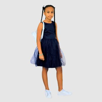 Robe de ceremonie fille en satin et tulle - Bleu - verbaudet