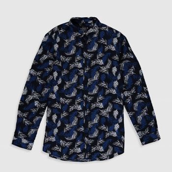 Chemise garçon longues manches à motifs - Bleu