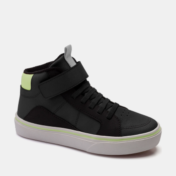 Baskets montantes à scratch et détails verts - Noir - Klin
