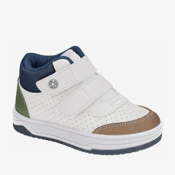 Baskets montantes perforées à pression - Blanc/Marron/bleu - Kidy