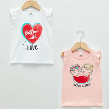 Lot de 2 T-shirt fille - Rose/blanc - Waikiki