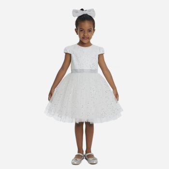 Robe de cérémonie à paillettes + nœud assorti - Blanc/Argenté - Pamina