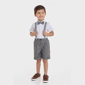 Ensemble de cérémonie à nœud et bretelles - Gris/blanc/noir - Victor and Jane