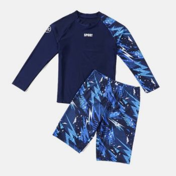 Ensemble maillot de bain longues manches 2pcs - Bleu