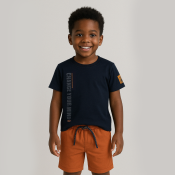 Ensemble T-shirt et bermuda garçon - orange/bleu - Quimby