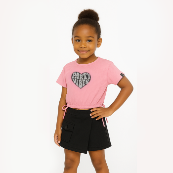 Ensemble crop top côtelé et jupe short - Rose/Noir - Quimby