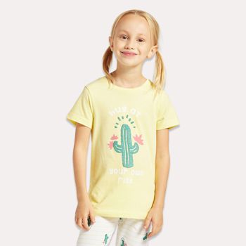 Pyjama fille cactus - Jaune/Blanc - juniors