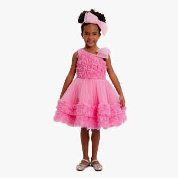 Robe asymétrique en tulle - Rose  - Pamina