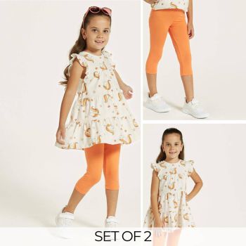 Ensemble robe + collant à motifs licorne- Orange/beige - Juniors