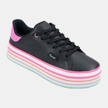 Sneakers fille à semelles multicolores - noir - Tweenie-Multicolore-pointure 35