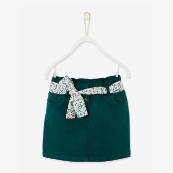 Jupe ceinture foulard fleurie - Vert - Vertbaudet
