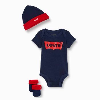 Ensemble barboteuse + Bonnet + chaussettes Bébé garçon - bleu/rouge- Levi's