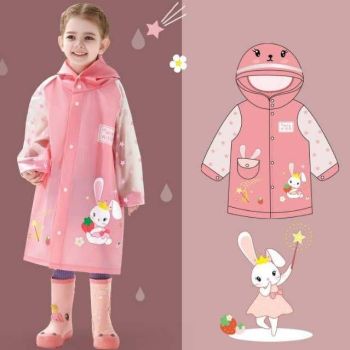 Imperméable lapin pour fille + sac de rangement - Rose 