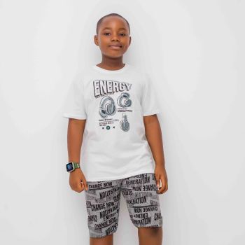 Ensemble t-shirt ENERGY et bermuda garçon - Gris/blanc - Quimby