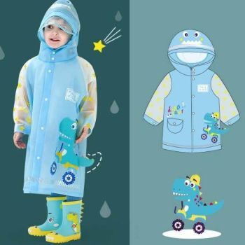 Imperméable dinosaure pour garçon + sac de rangement - Bleu 