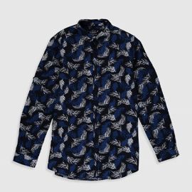 Chemise garçon longues manches à motifs - Bleu