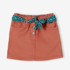 Jupe ceinture foulard fleurie - Marron - Vertbaudet